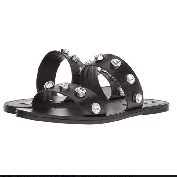 Steve Madden Shoes - STEVE MADDEN WOMEN'S JESSY SANDAL, BLACK LEATHER rhinestone